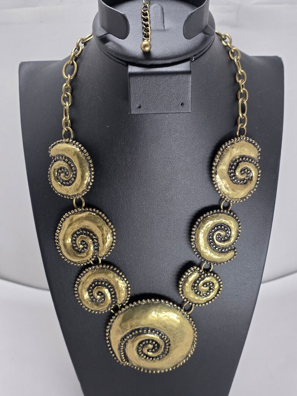 Chico's VENUS Antique Gold Tone Spiral Disc Metal Necklace